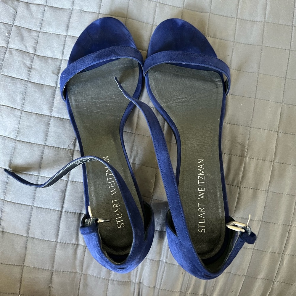 Stuart Weitzman Blue Strappy Suede Heels | Size 9